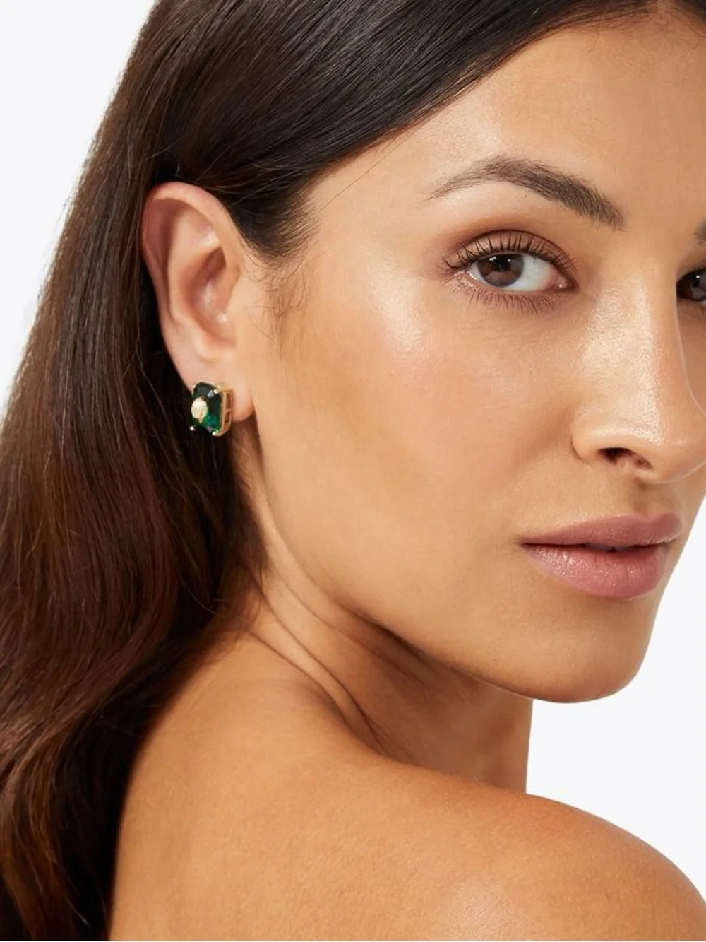 KURT GEIGER London Emerald Cut Crystal Eagle Head Stud Earrings NWT Green